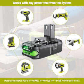 PowTree 4000mAh Ryobi P108 battery designed for extended working sessions