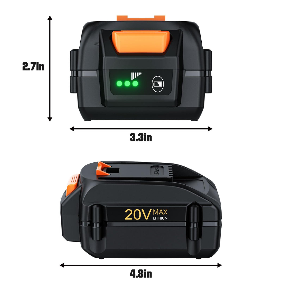 Powtree high-quality cells in 8000mAh 20V battery for reliable Worx performance.