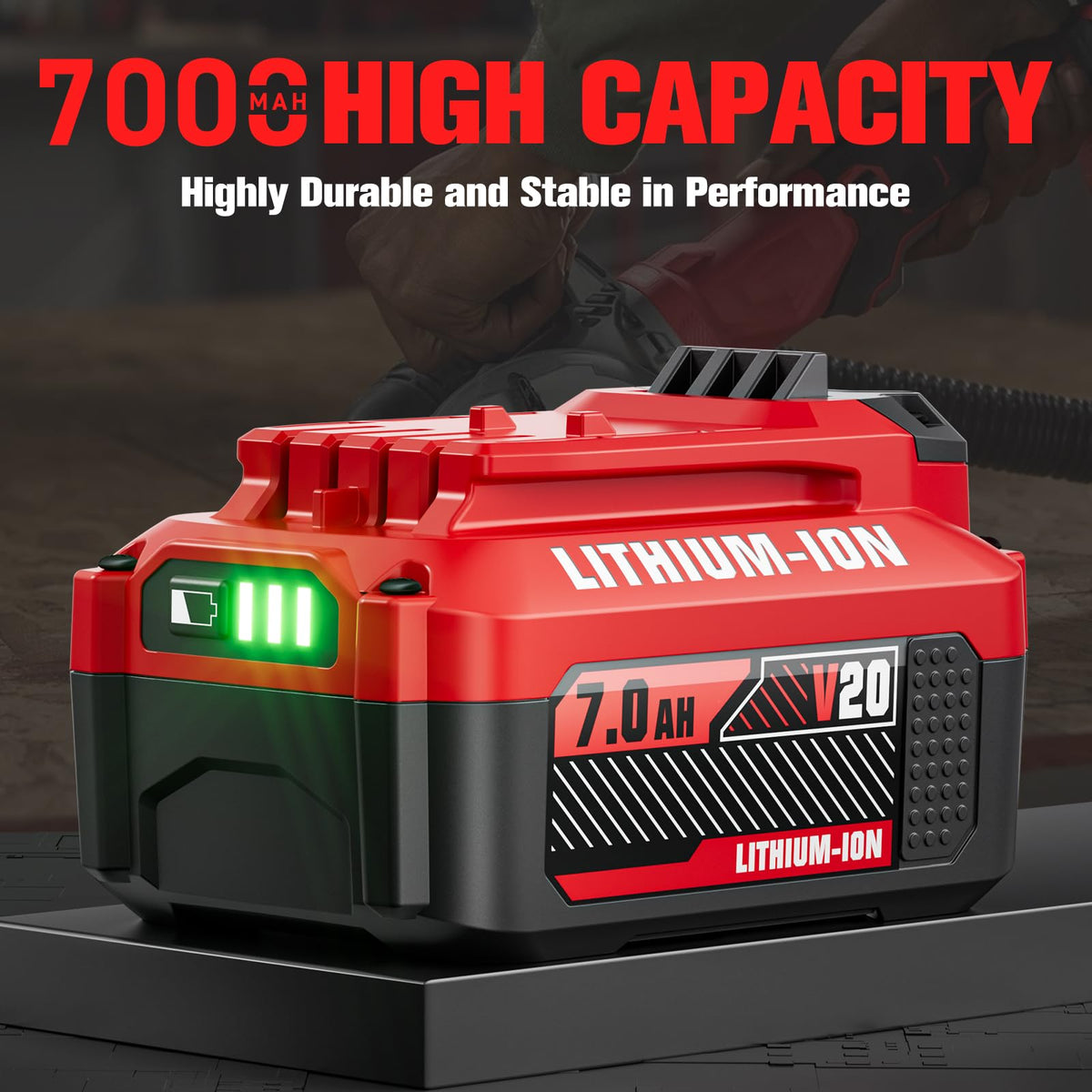 Powtree Craftsman 20V replacement battery side profile for easy fit