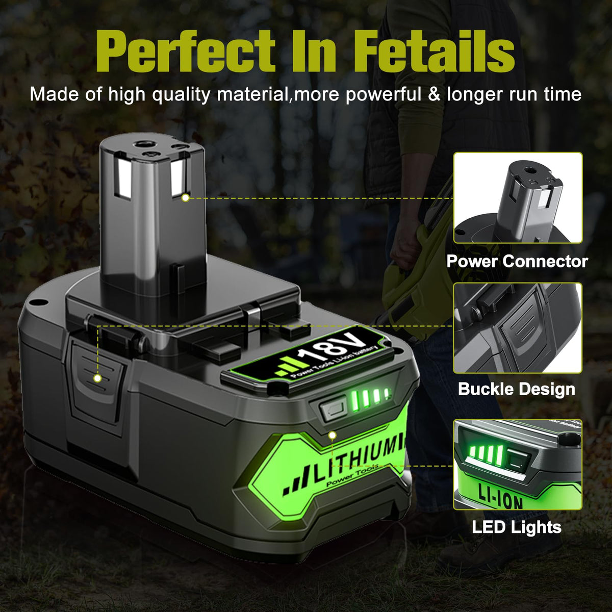 POWTREE 7000mAh Li‑ion Ryobi 18V battery designed for P102.