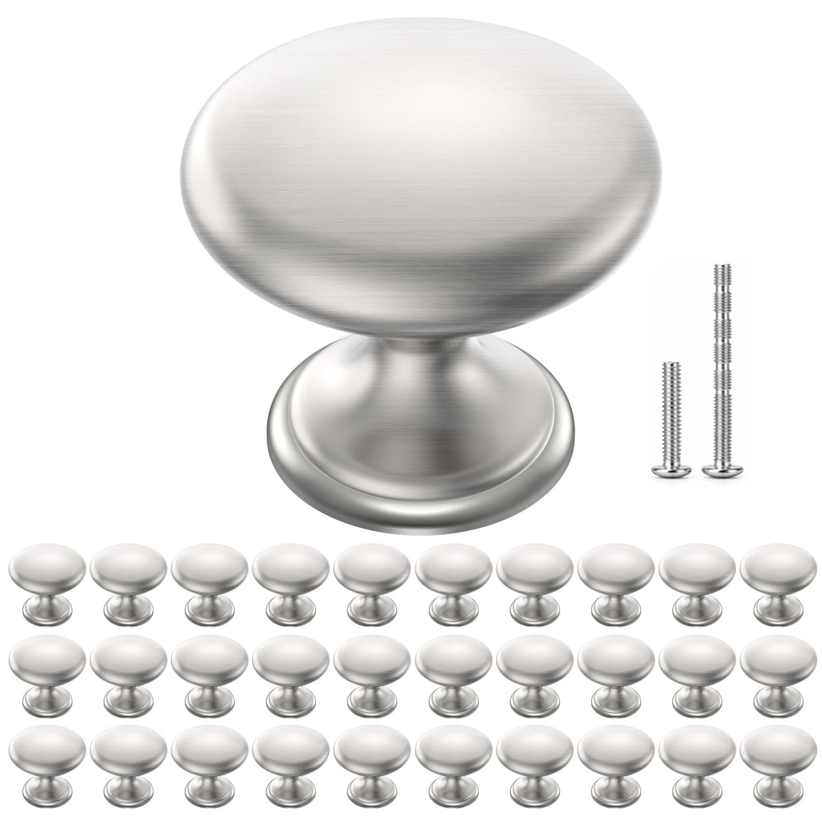 POZEAN brushed nickel knob pack front view for cohesive kitchen hardware.