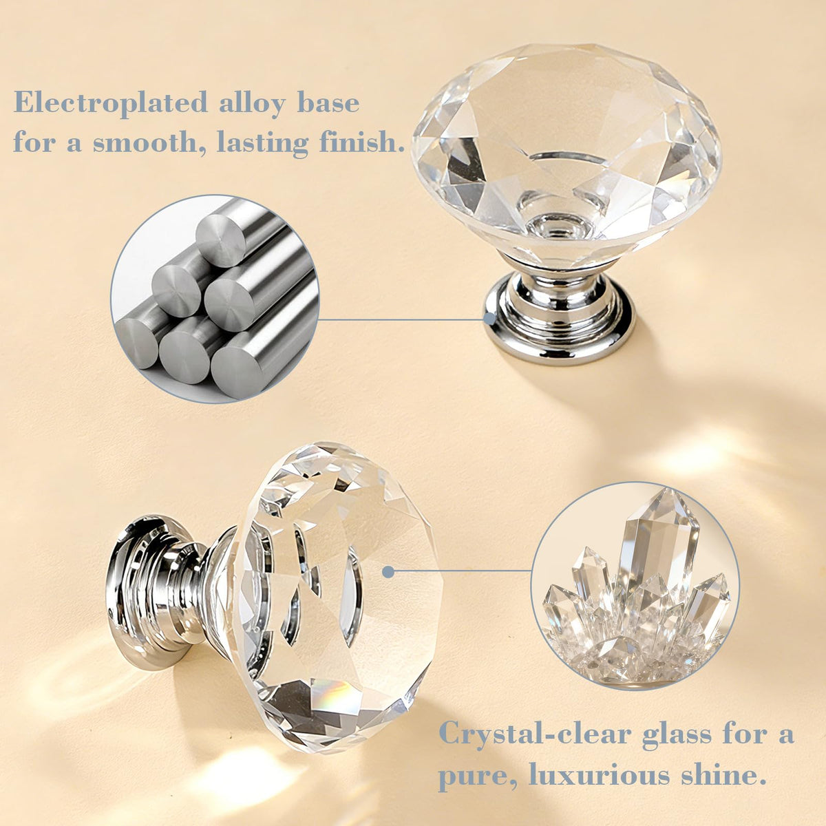 POZEAN crystal-knob-closeup reveals clear glass sparkle.