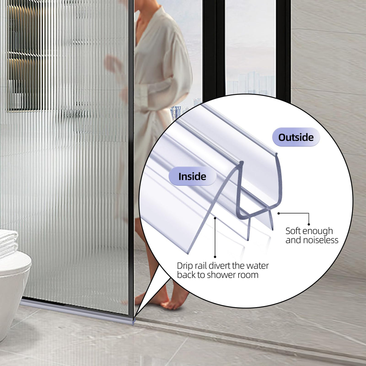 POZIA 15-degree water return guides moisture away from the door.