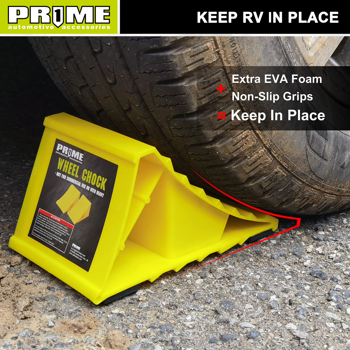 PR1ME wheel chocks made of spill-resistant plastic for easy cleaning.