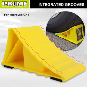 PR1ME wheel chocks use UV-resistant plastic for outdoor durability.