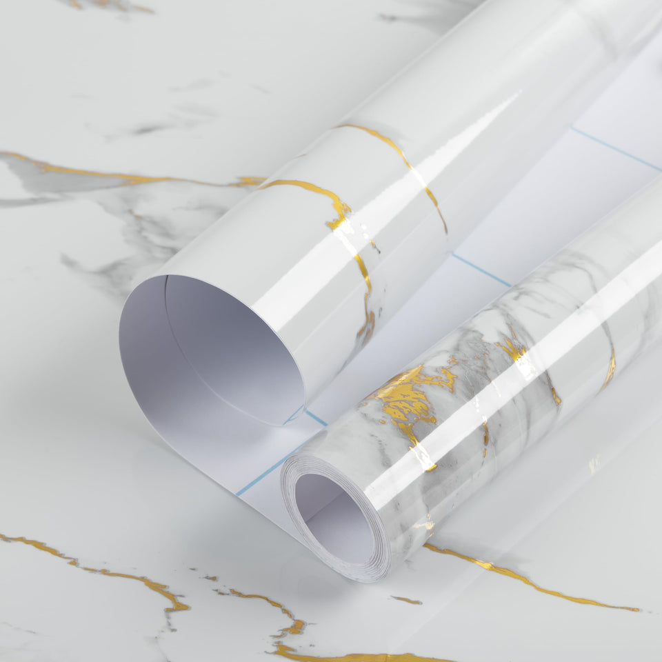practicalWs glossy marble wallpaper closeup with white and gold veins for luxury accents