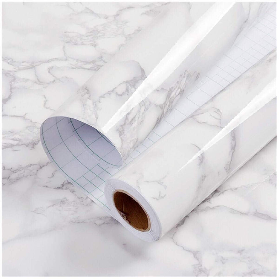 PracticalWs Marble Paper Roll wide application area showing large surface coverage for cabinets and counters