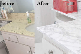 practicalWs Marble Wallpaper kitchen island cover provides a low-cost facelift.