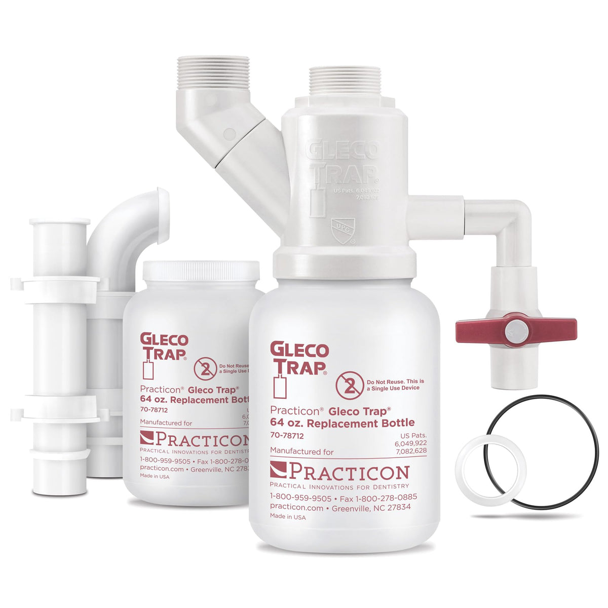 Practicon Gleco Trap System bottle view shows waste level for easy monitoring