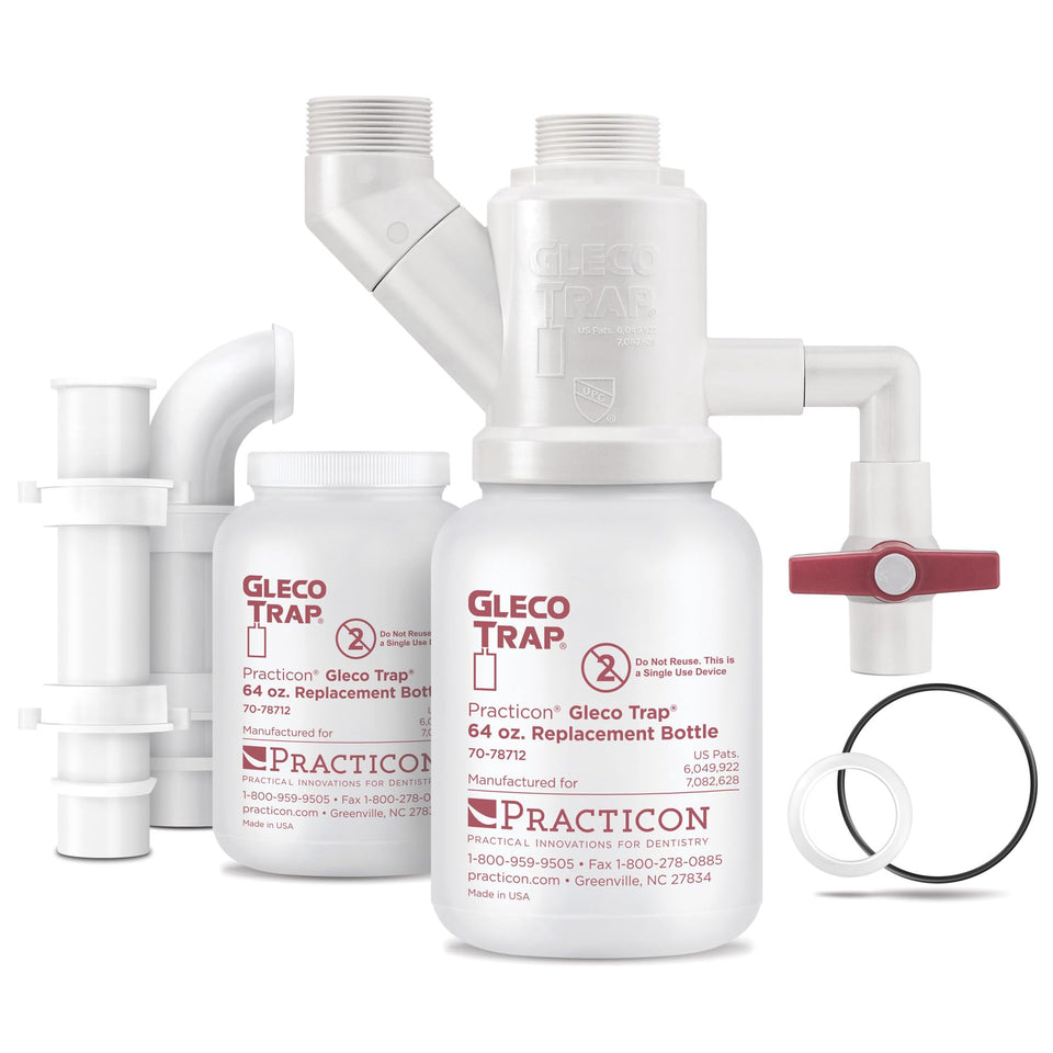 Practicon Gleco Trap System bottle view shows waste level for easy monitoring