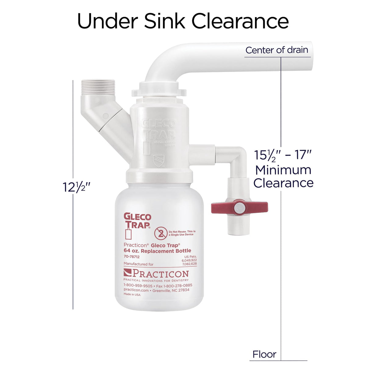 Practicon Gleco Trap System see through bottle reveals waste level for spill prevention