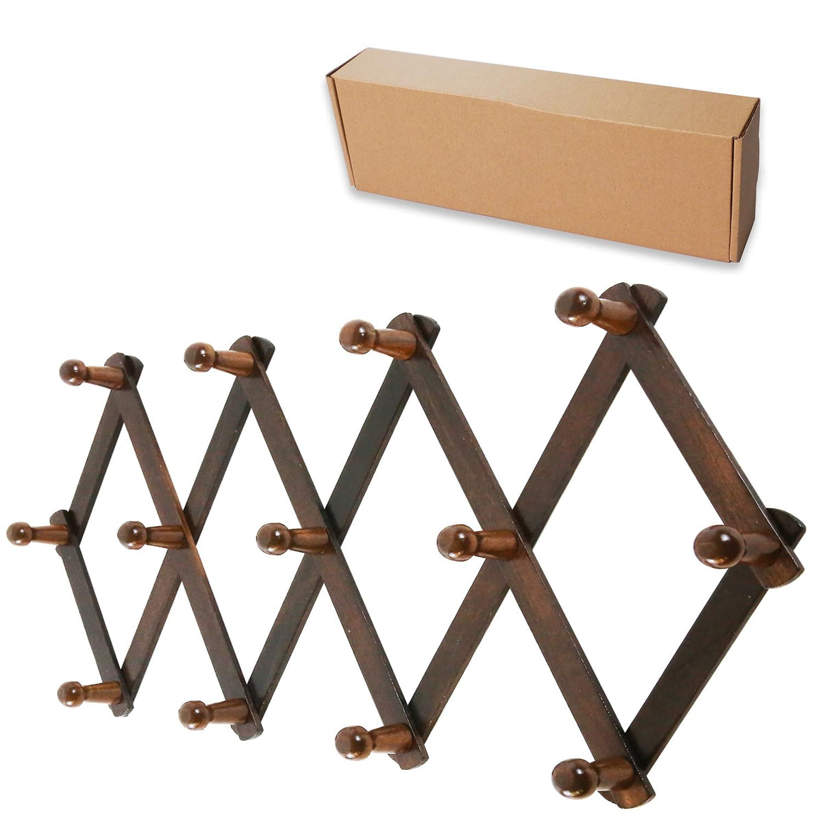 Prairie Star wooden wall hanger accordion 13 pegs in walnut keeps coats organized.