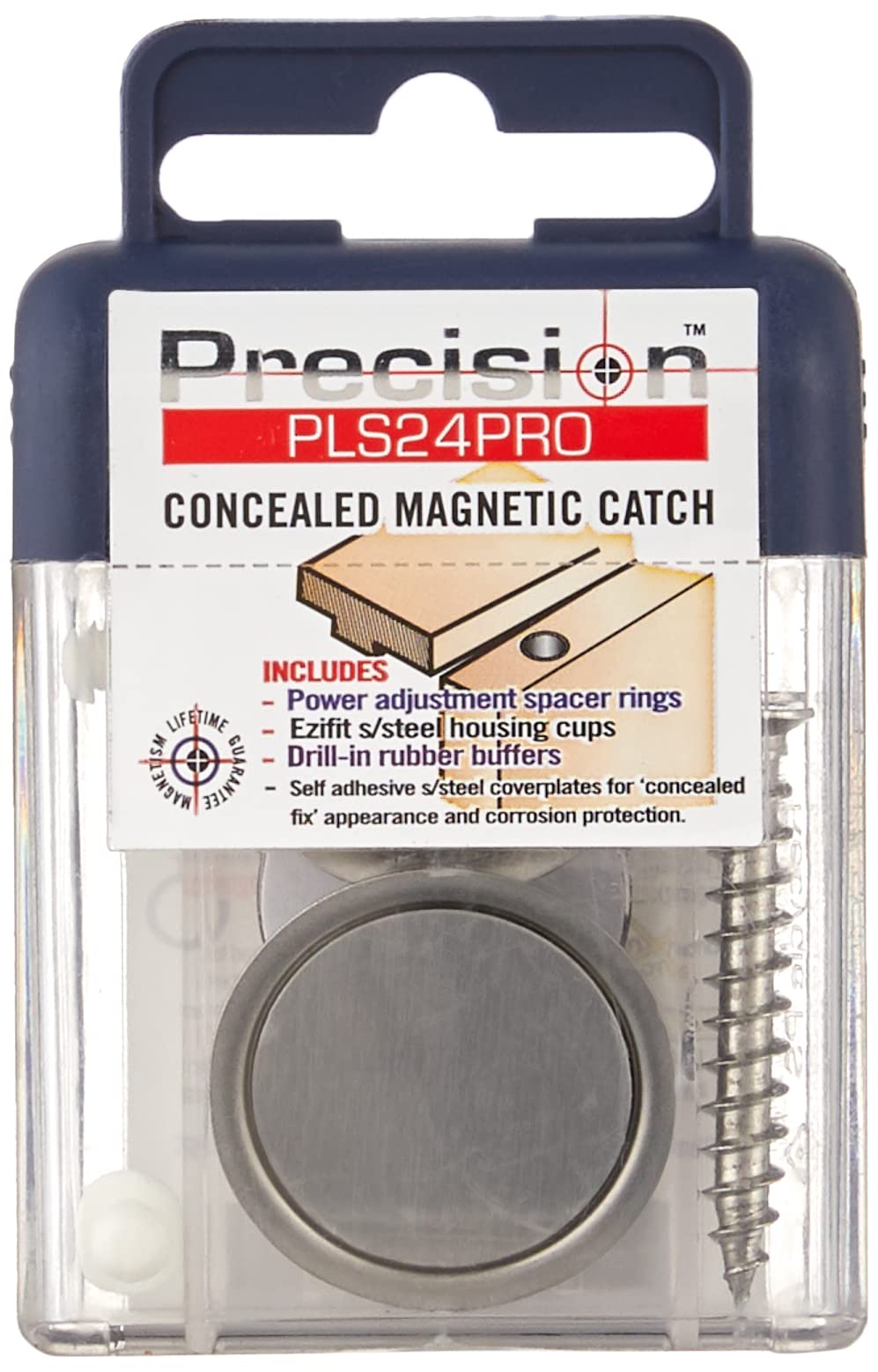 Precision Lock PLS-24 PRO concealed magnetic catch on a cabinet, secure and discreet.