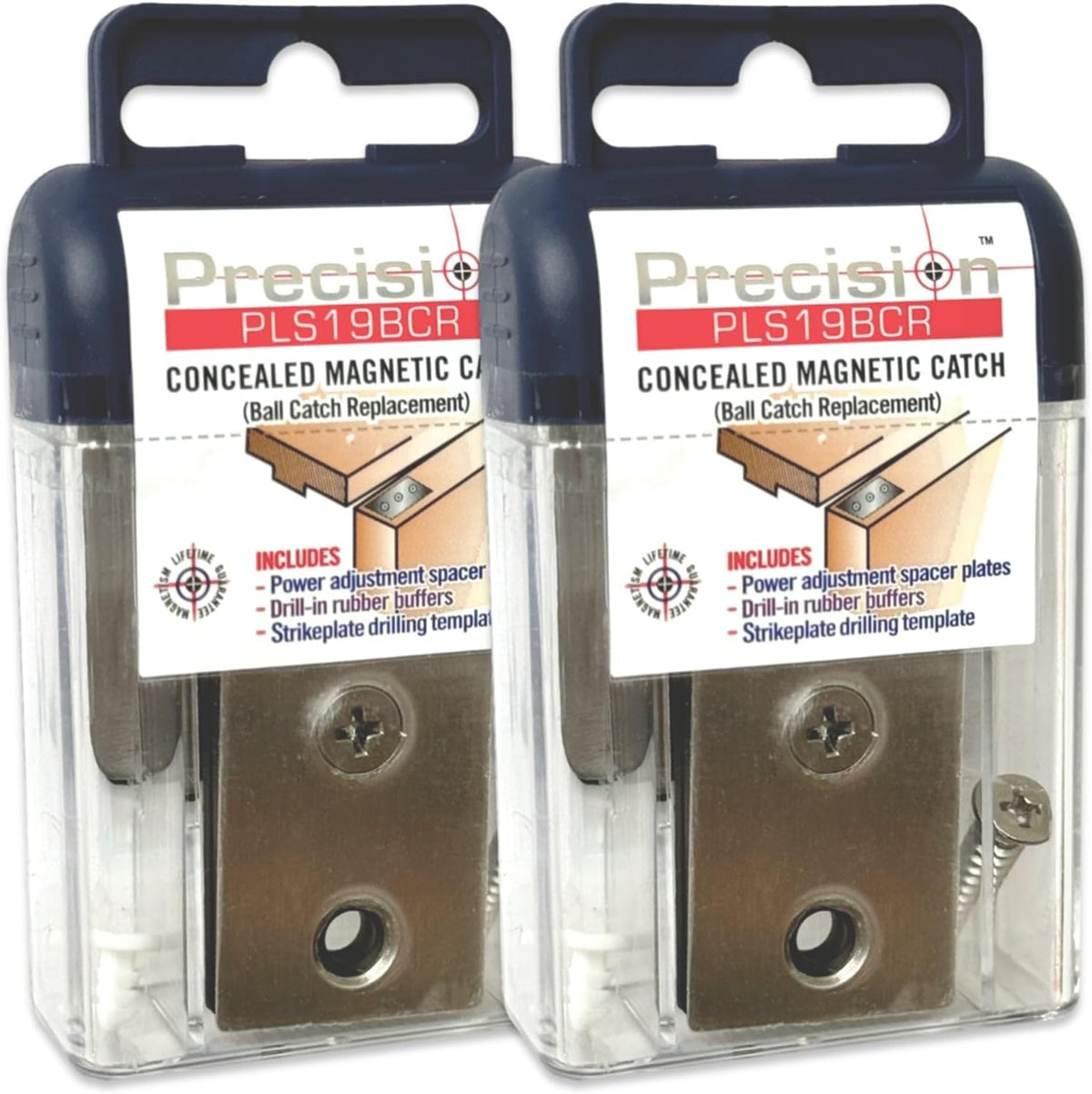 Precision Lock PLS19BCR 2-pack product shot highlighting quiet magnetic door catches