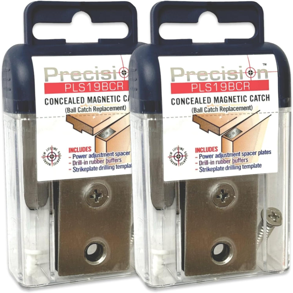 Precision Lock PLS19BCR 2-pack product shot highlighting quiet magnetic door catches