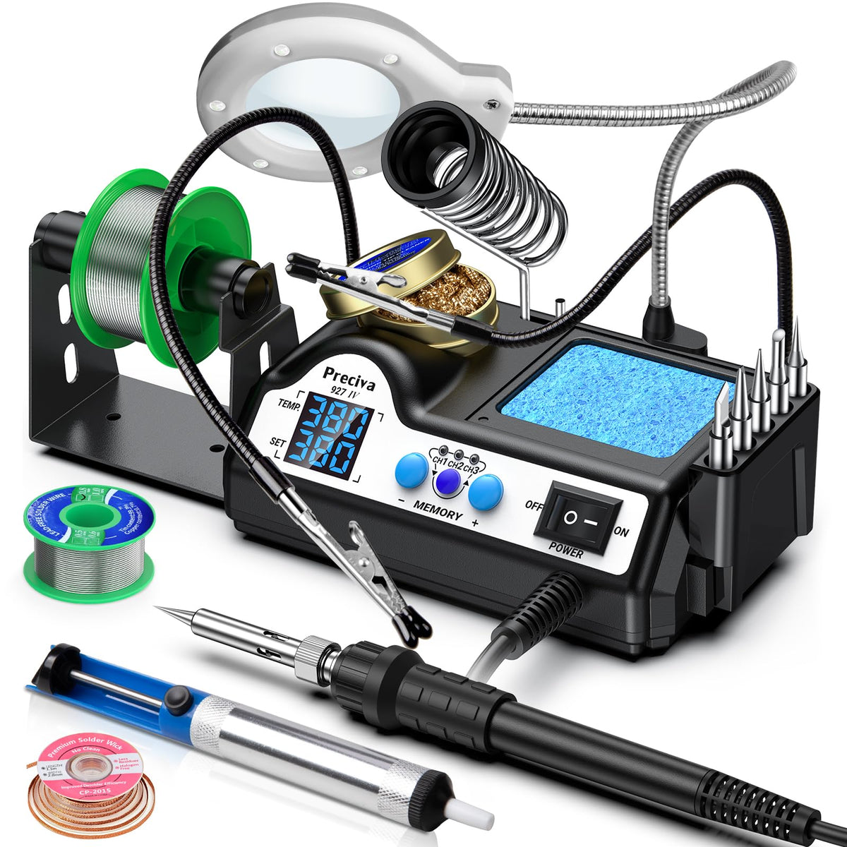 Preciva 927 IV soldering station front view for a compact workspace