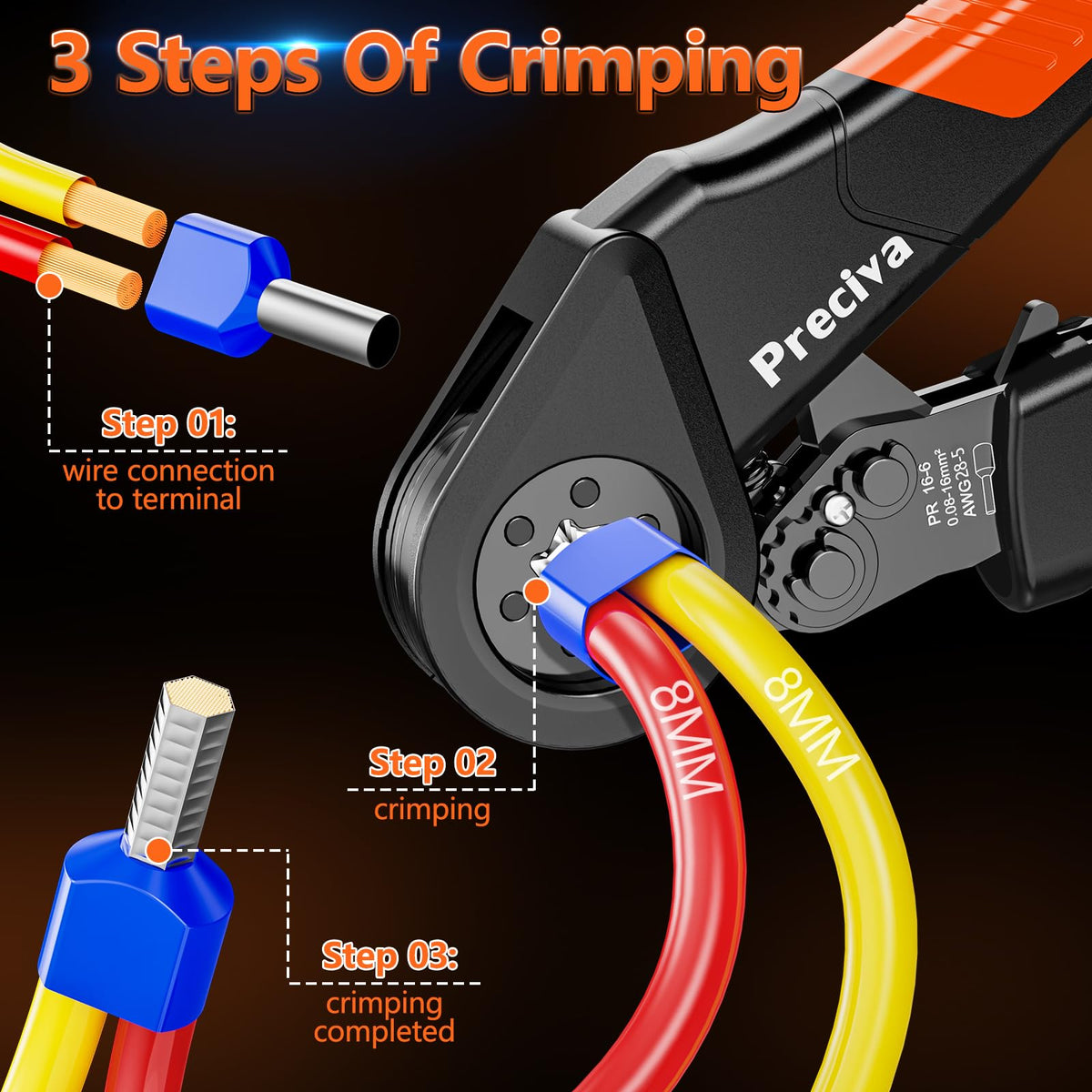 Preciva adjustable star-disk crimp force adapts to wire thickness.