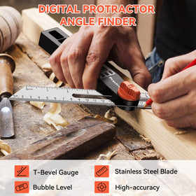 Preciva angle finder with horizontal bubble helps level before cuts.