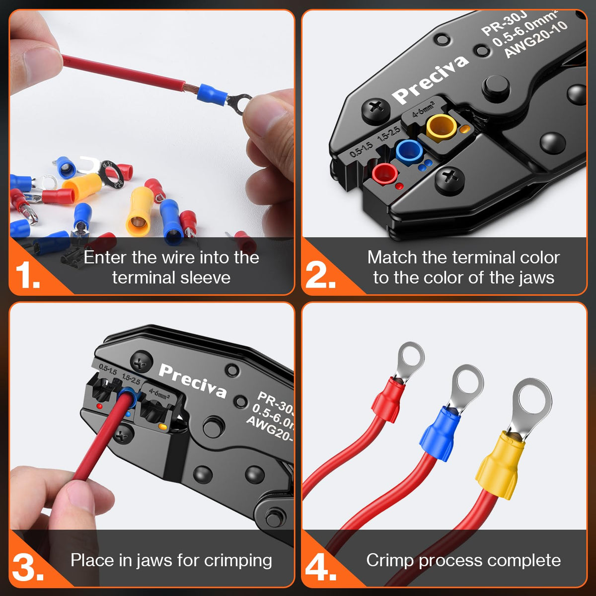 Preciva color-coded jaws simplify quick identification during crimping.