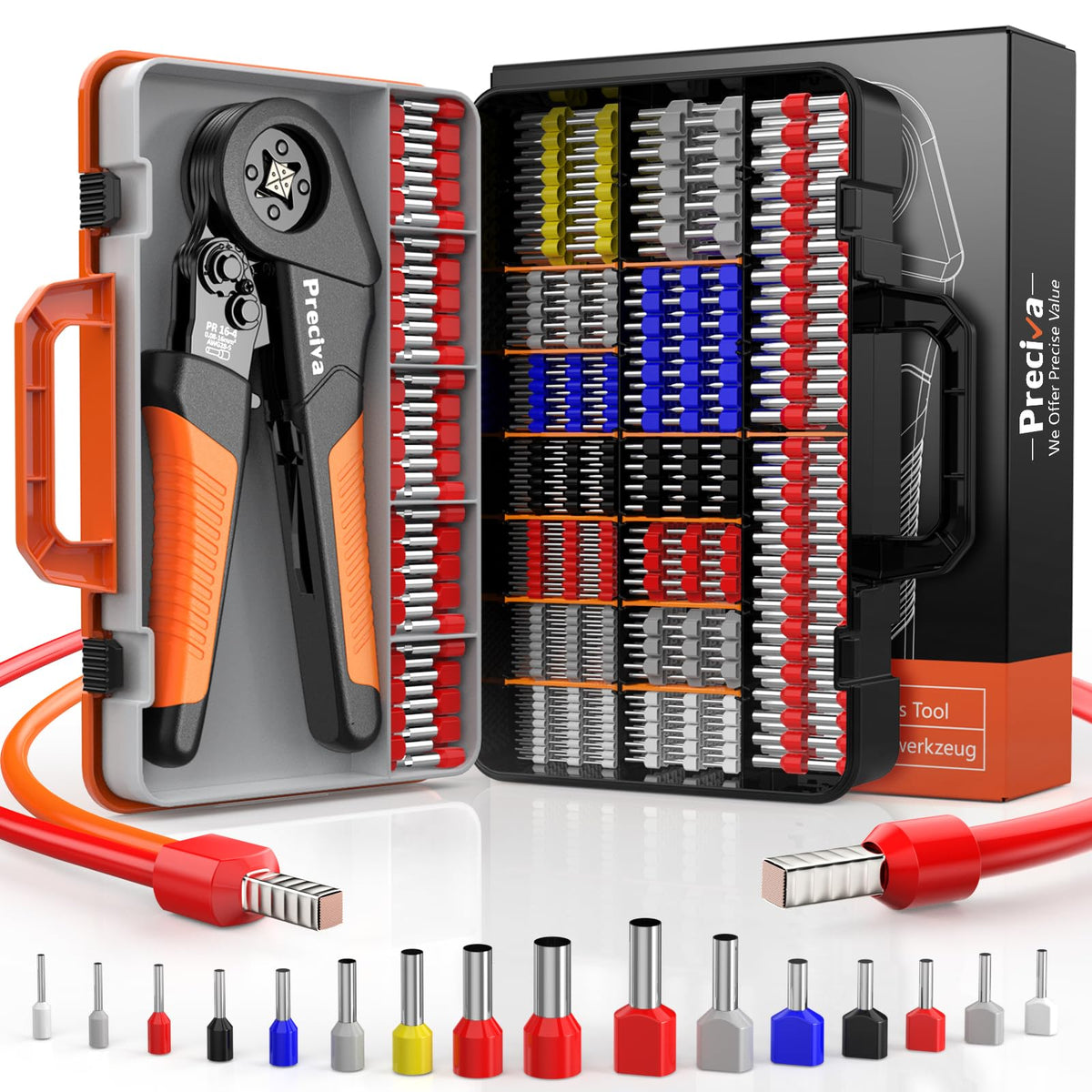 Preciva ferrule crimping tool kit in portable case for on-site wiring