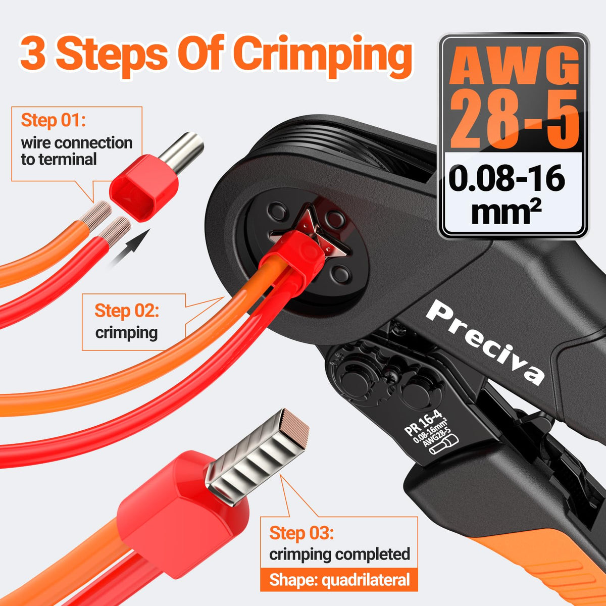 Preciva ratchet crimping tool close-up showing precise leverage for reliable crimps