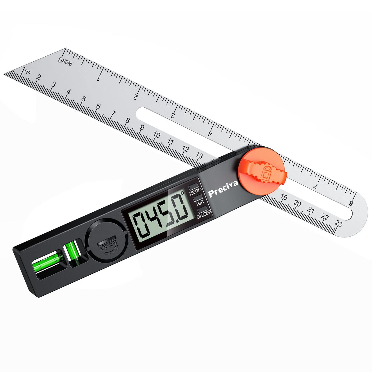 Preciva T-Bevel Gauge LCD display shows precise angle readings for quick setup.