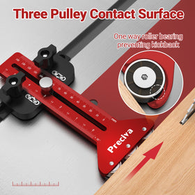 Preciva thin rip jig side angle showing table saw alignment.