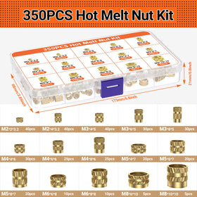 Assorted threaded inserts for plastic parts and 3D prints