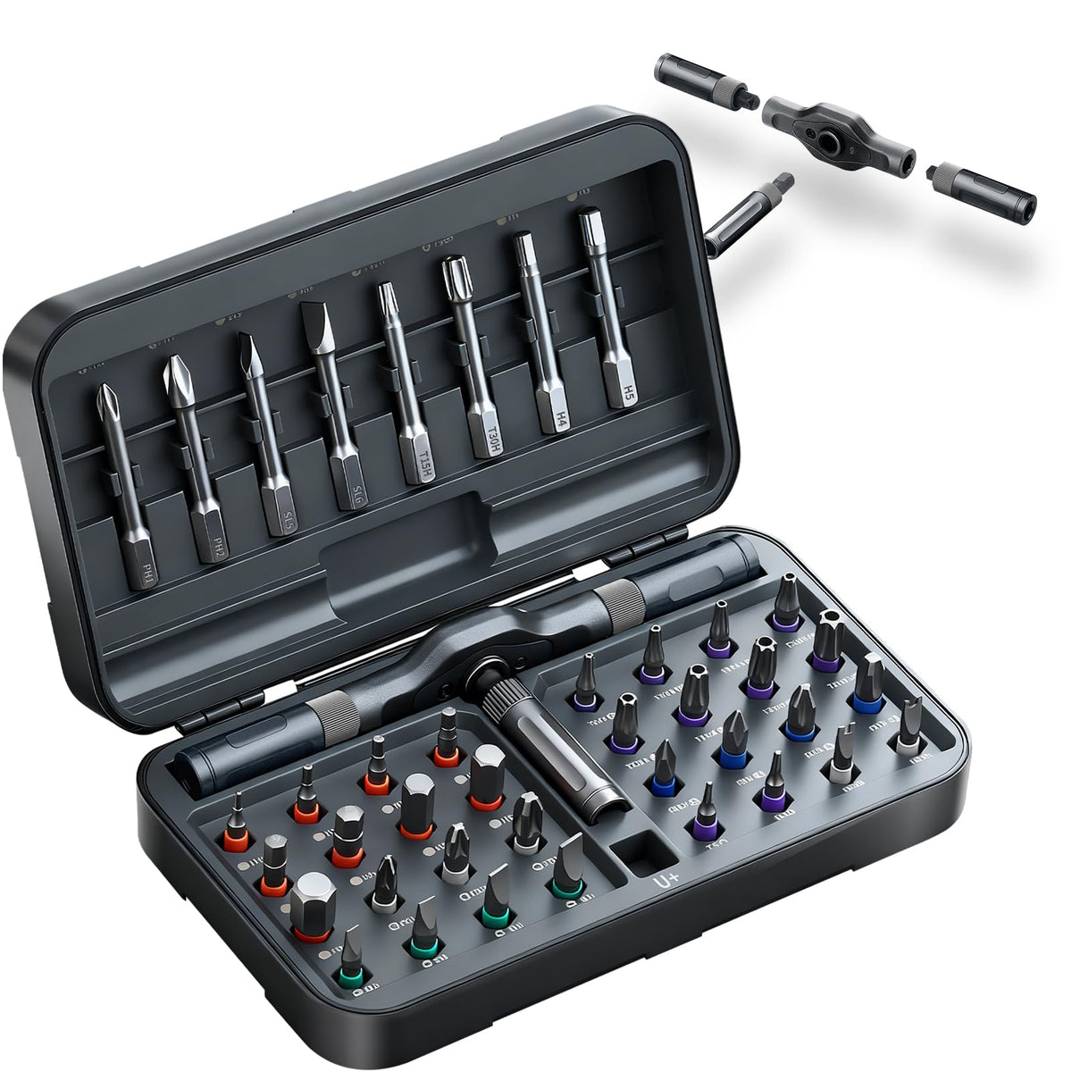 Prekull 42-in-1 magnetic screwdriver set with all bits displayed for versatile repairs.