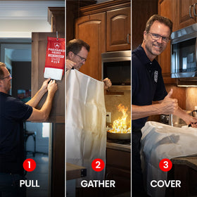 Prepared Hero fire blanket used for camping readiness with compact storage.