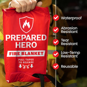 Prepared Hero fire blanket in kitchen use for potential grease-fire protection.