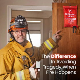 Prepared Hero fire blanket mounted on wall with a convenient storage slot.