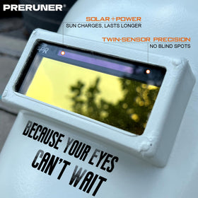 preruner core series gold shade 10 lens uses integrated battery and solar panel for maintenance-free power