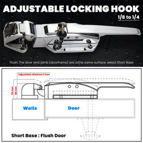 Preruner 5.9-inch release handle fits doors 4 to 6 inches thick.