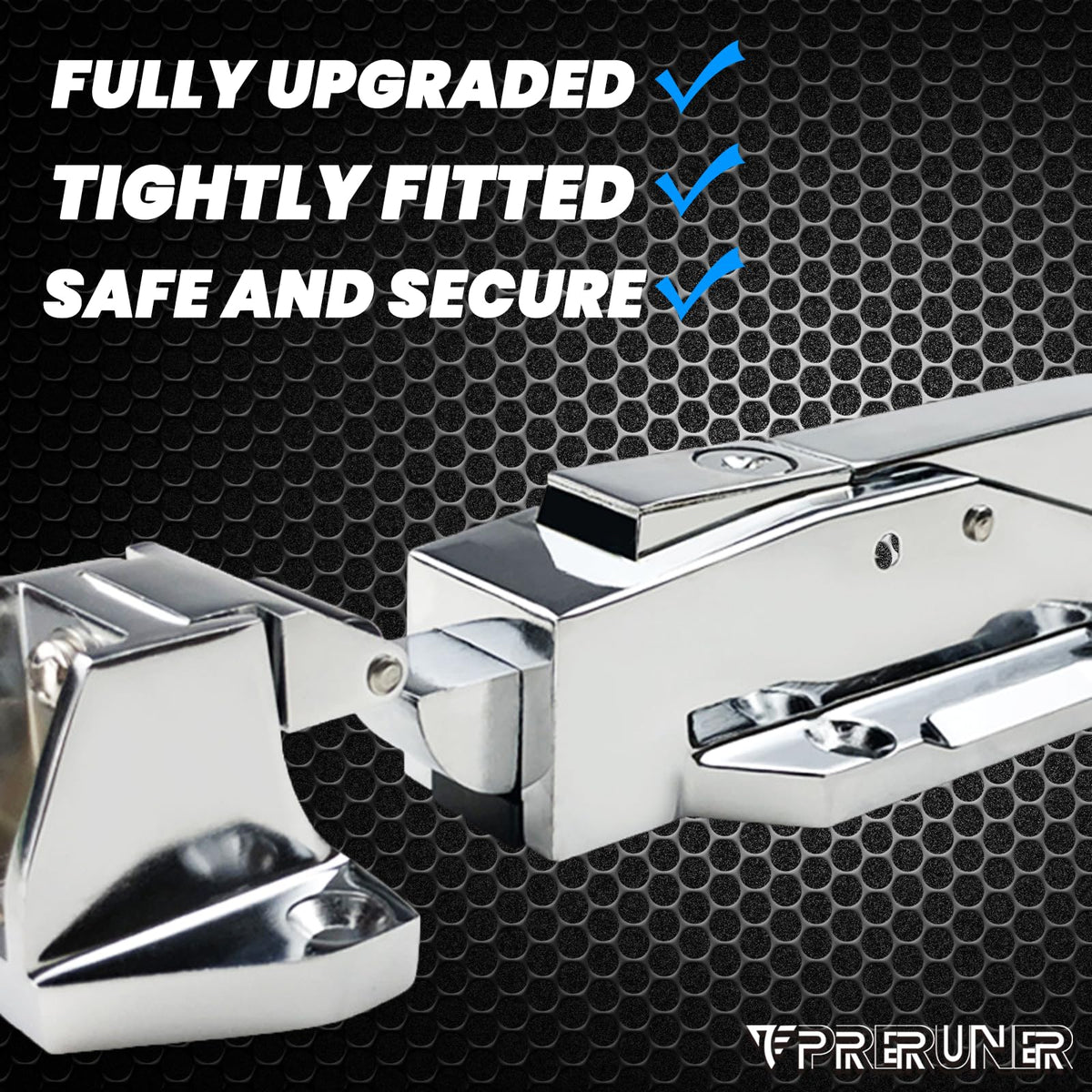 Preruner latch kit with screws and key supports quick, safe installation.