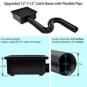 Prestantious catch-basin-assembly shows 12x12 base and spout connection