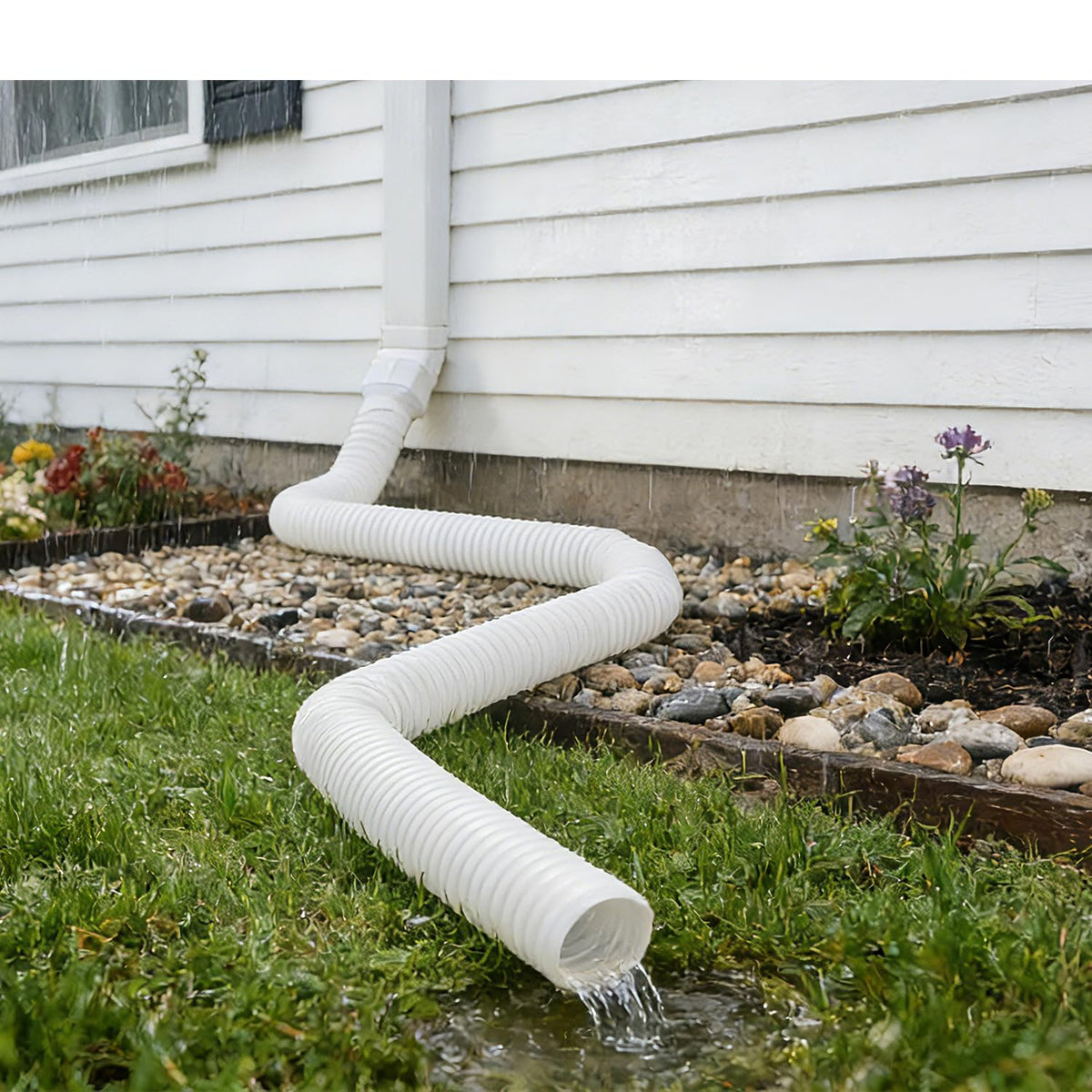 Prestantious 2x3 downspout adapter attached to a vertical gutter