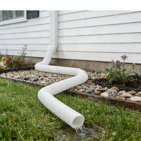 Prestantious 2x3 downspout adapter attached to a vertical gutter