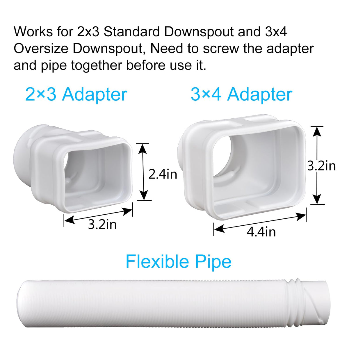 Easy assembly with included screws for secure attachment to downspouts