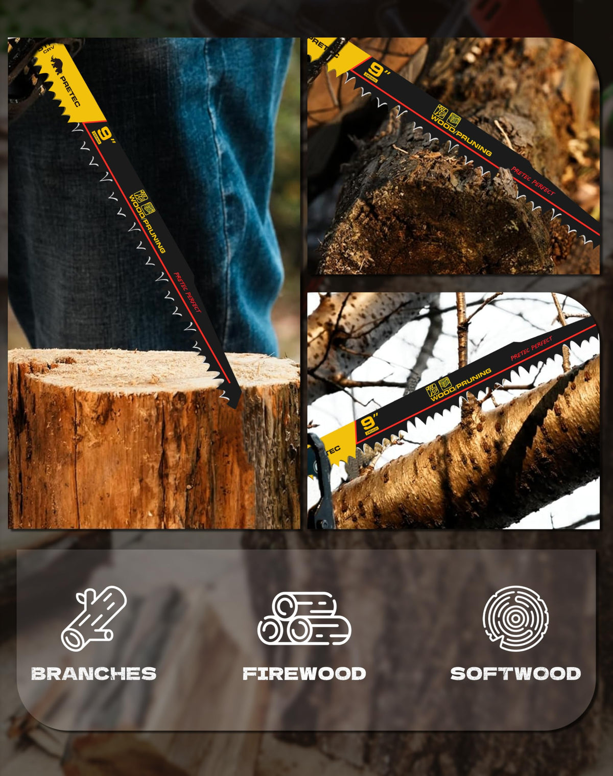 PRETEC 5TPI blades deliver efficient wood cuts for branches and logs