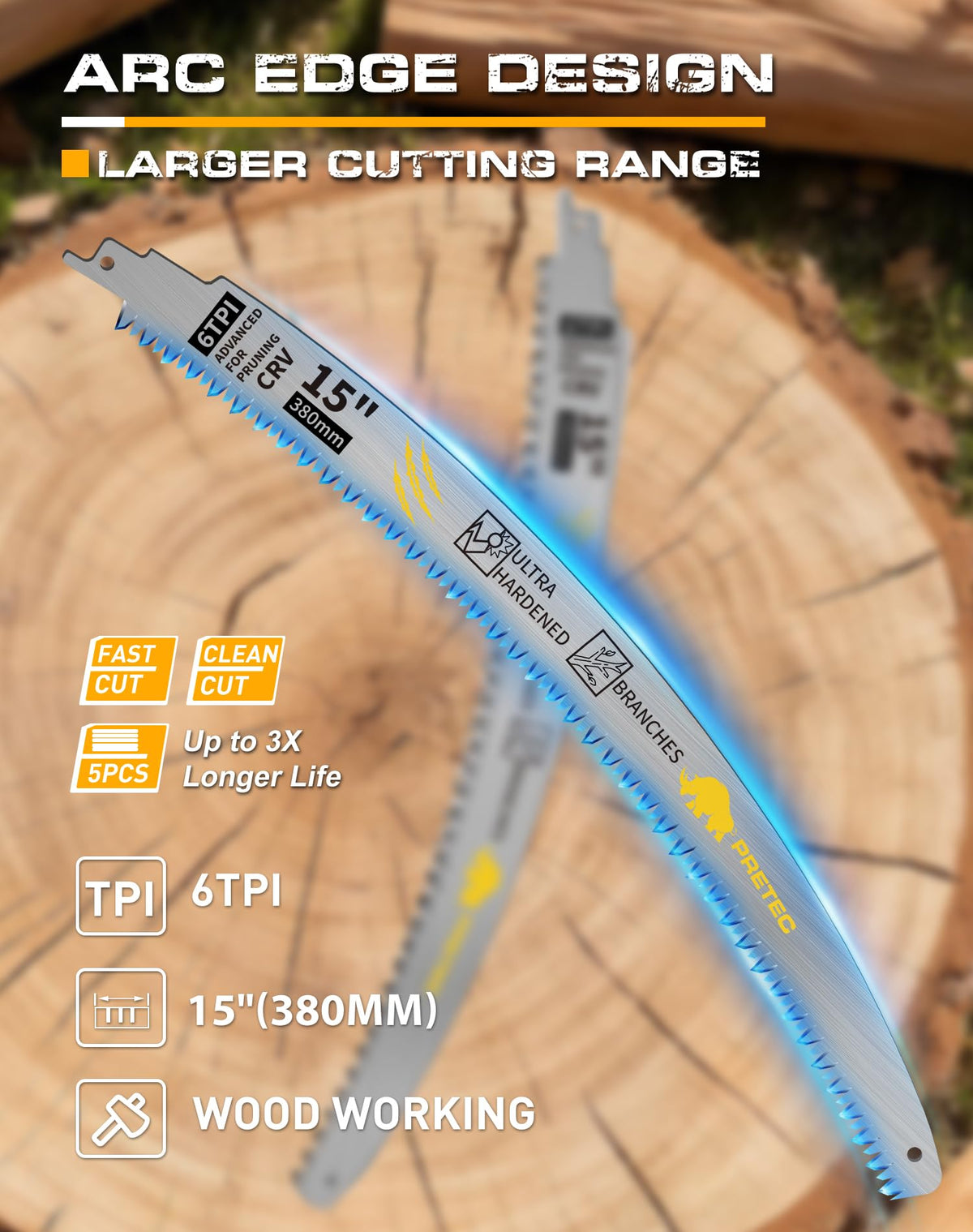 PRETEC 6TPI CR-V steel pruning blade for durable performance in tree trimming.