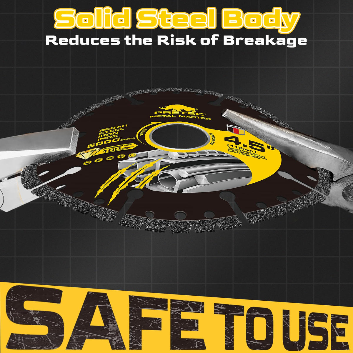 PRETEC cut-off wheel with grooves promoting debris removal for smoother cuts