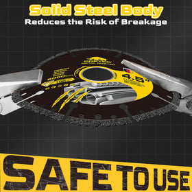 PRETEC cut-off wheel with grooves promoting debris removal for smoother cuts