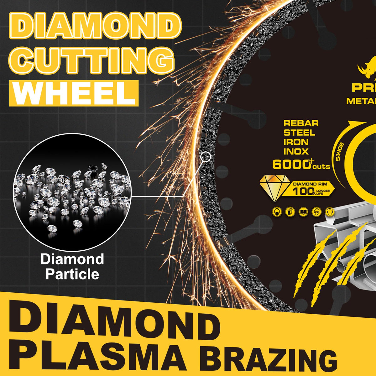 PRETEC diamond wheel with reinforced steel body reducing breakage risk during operation
