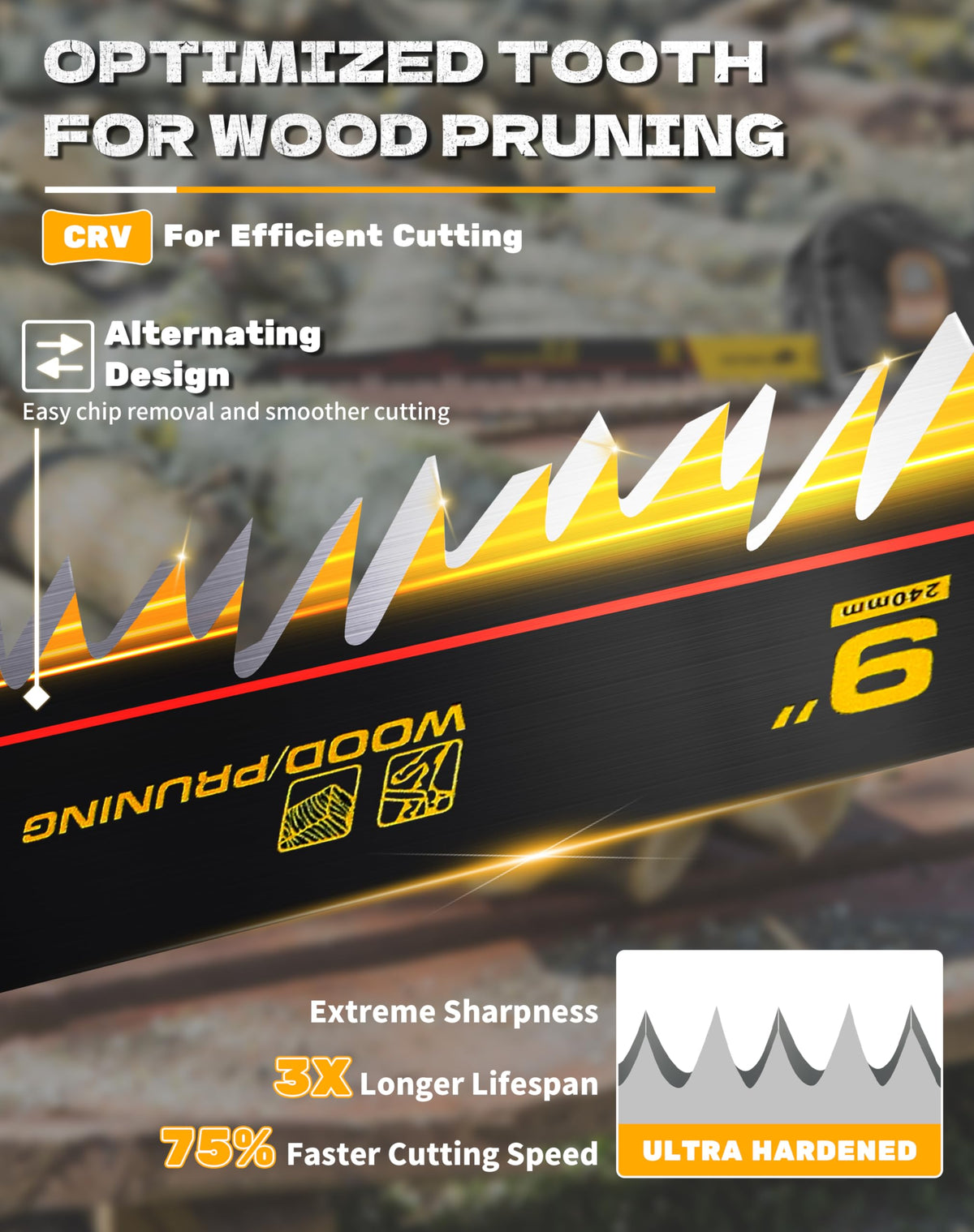 PRETEC heavy-duty chrome vanadium blades cutting tough wood