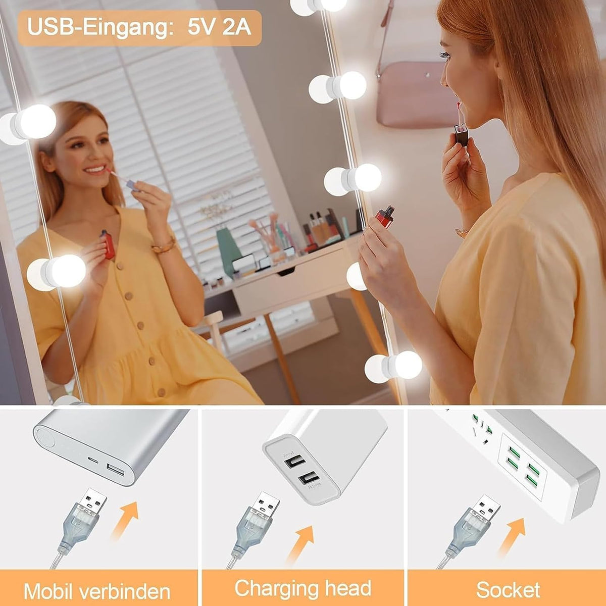 Prettmess stick-on attachment offers easy, secure mounting on mirror surfaces.
