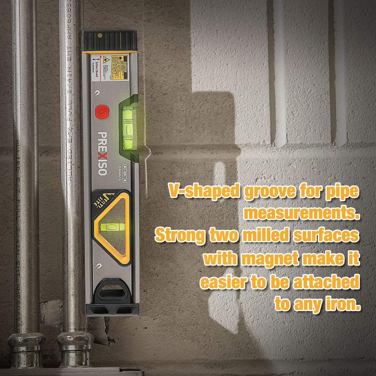 Prexiso 12-inch spirit level in an aluminum frame for durable accuracy.