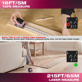 Prexiso 2-in-1 laser tape measure back view showing compact body and robust casing.