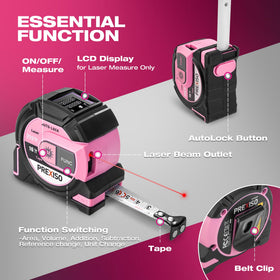 Prexiso 2-in-1 laser tape measure compact design and belt clip for portable jobs.