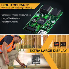 Prexiso 2-in-1 laser-tape-measure 135ft range enables long-room measurement with accuracy.
